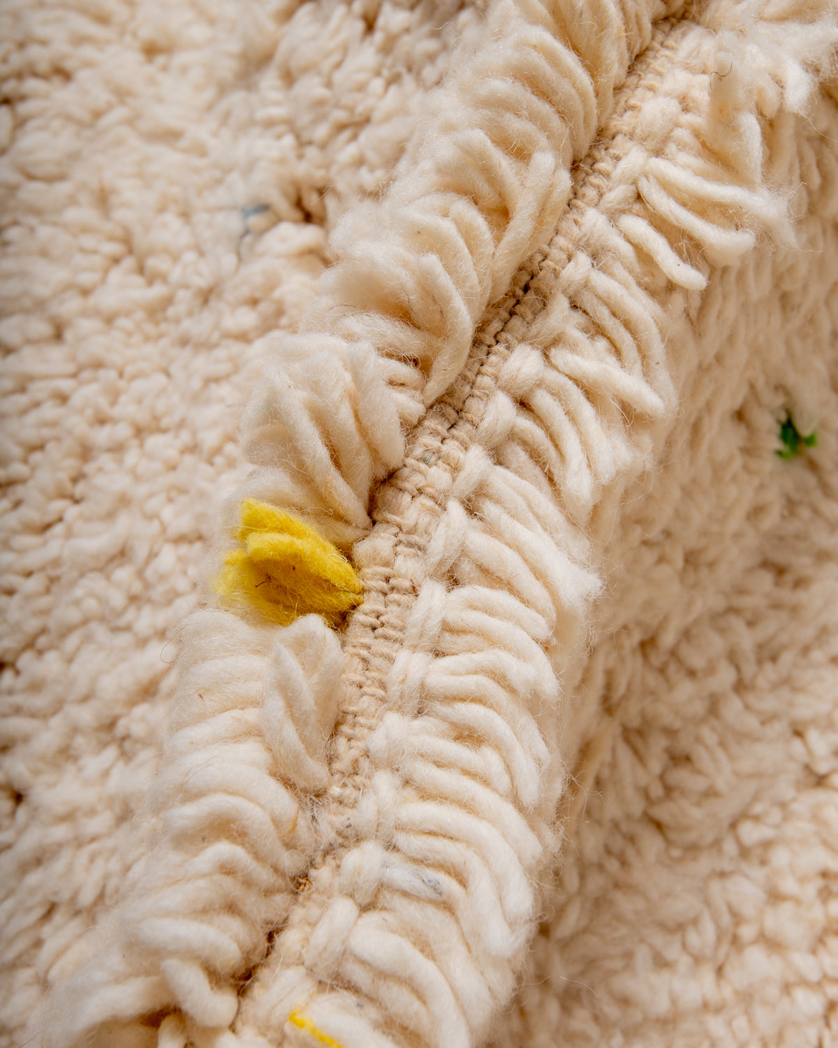 Modern, designer, handcrafted Berber rug from Morocco. Beniourain carpet with beautiful colours and patterns and fluffy wool texture.